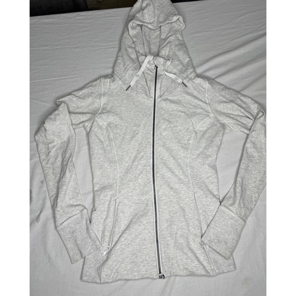 Lululemon Womens Size 4 Full Zip Hoodie Jacket Heather Grey Ribbed Athletic